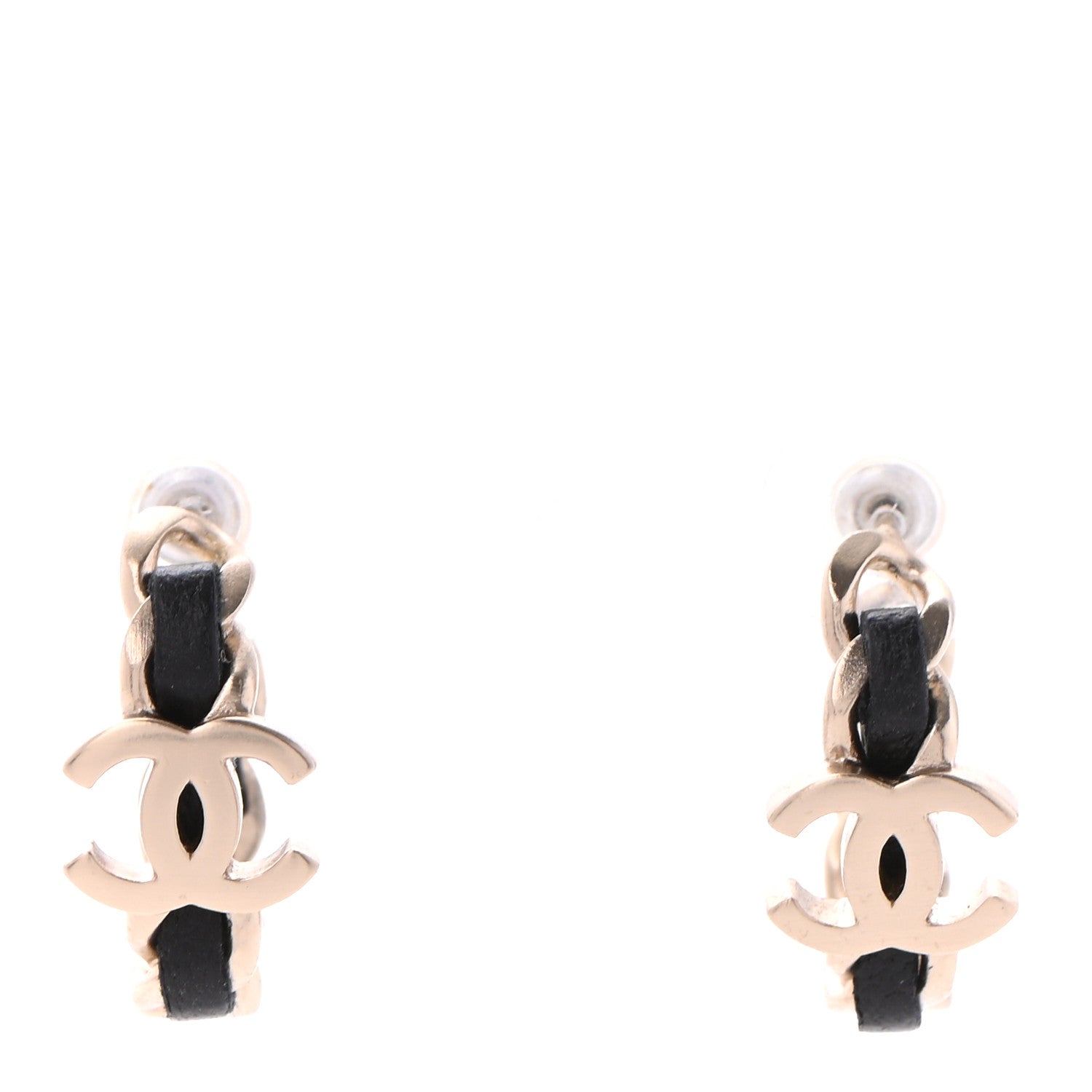 Chanel Lambskin CC Chain Hoop Earrings Matte Gold Black 1 of 4