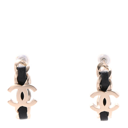 Chanel Lambskin CC Chain Hoop Earrings Matte Gold Black 1 of 4