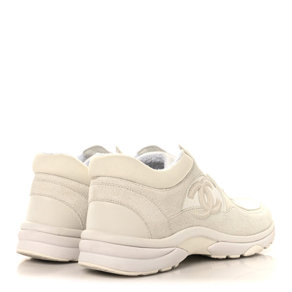 Chanel Suede Calfskin Fabric CC Sneakers 37.5 White 5 of 9