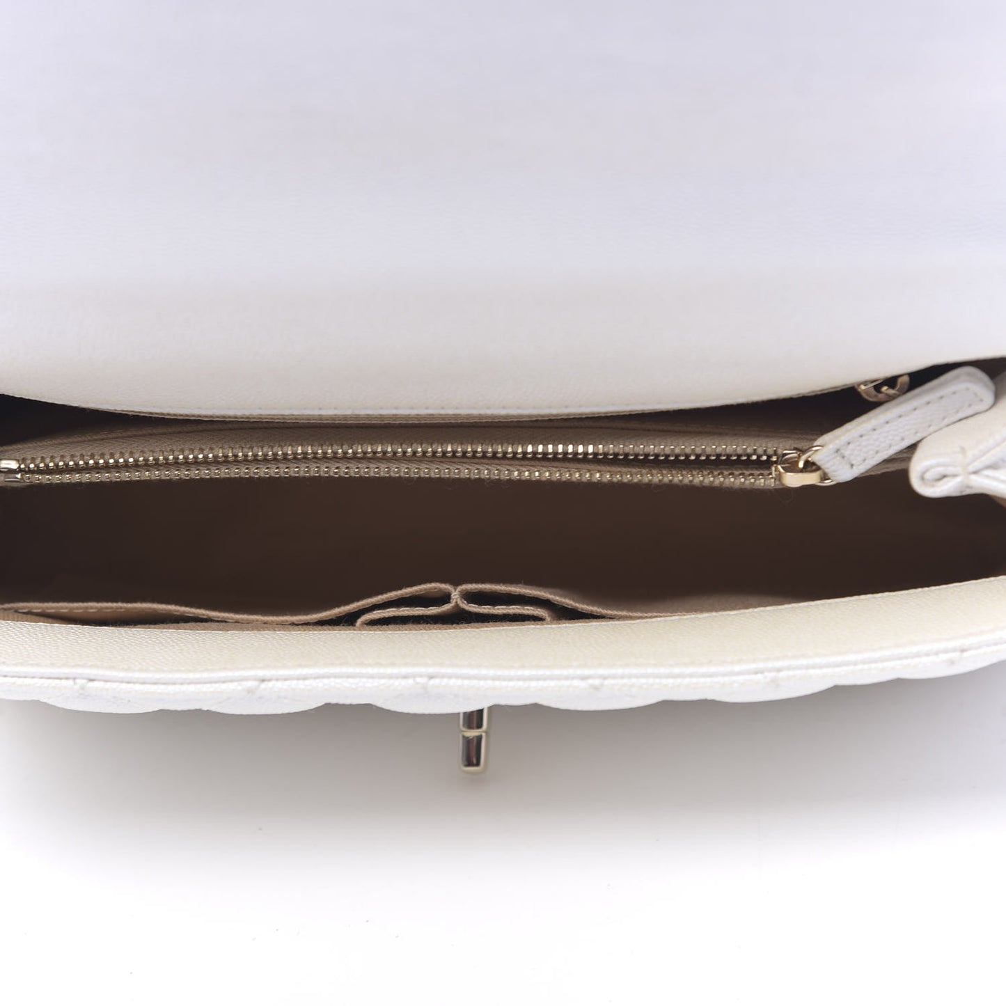 Iridescent Caviar Quilted Small Coco Handle Flap White