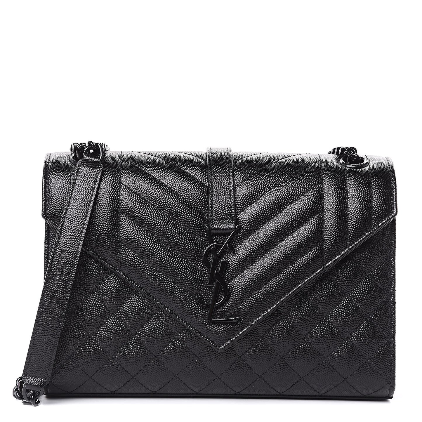 Grain De Poudre Textured Mixed Matelasse Triquilt Medium Monogram Satchel Black