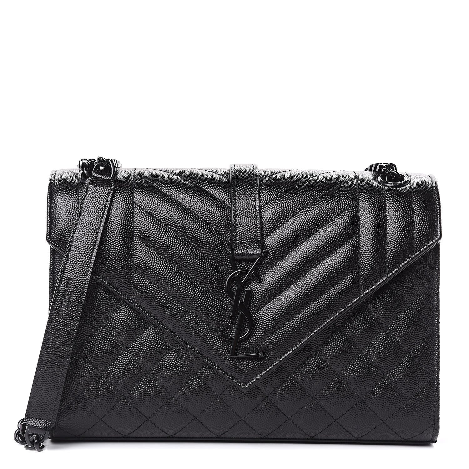Saint Laurent Grain De Poudre Textured Mixed Matelasse Triquilt Medium Monogram Satchel Black 1 of 9