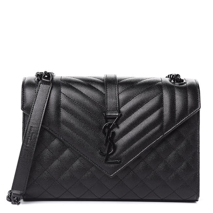 Saint Laurent Grain De Poudre Textured Mixed Matelasse Triquilt Medium Monogram Satchel Black 1 of 9