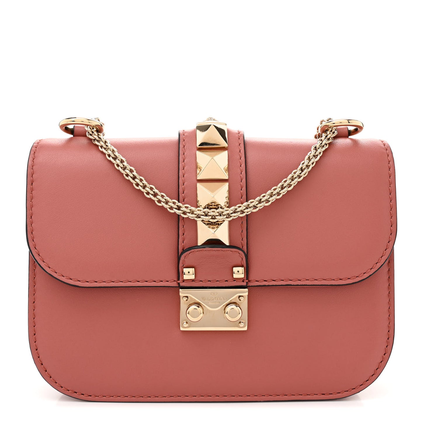 Vitello Small Glam Lock Rockstud Flap Antique Rose