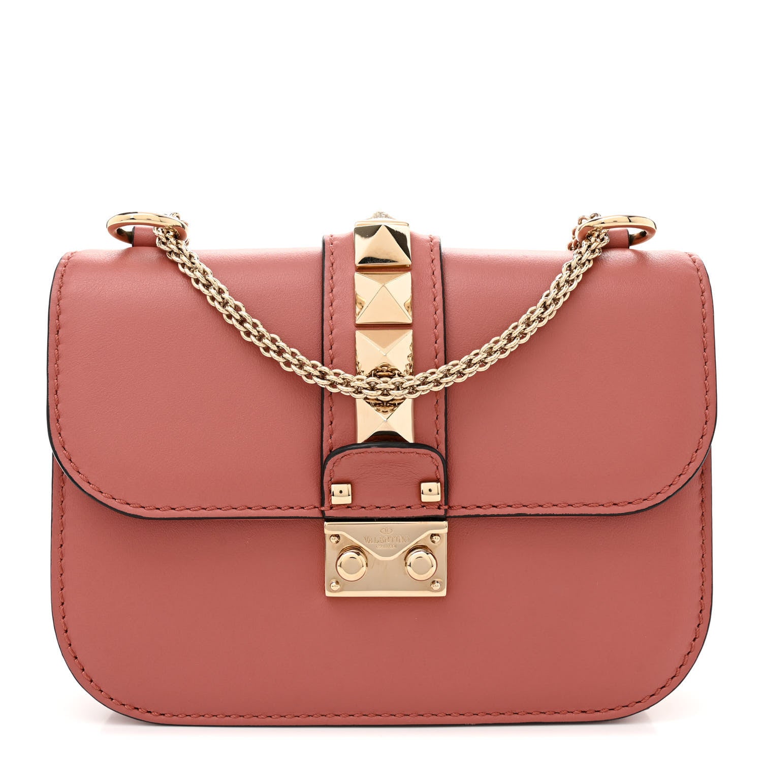 Valentino Garavani Vitello Small Glam Lock Rockstud Flap Antique Rose 1 of 12