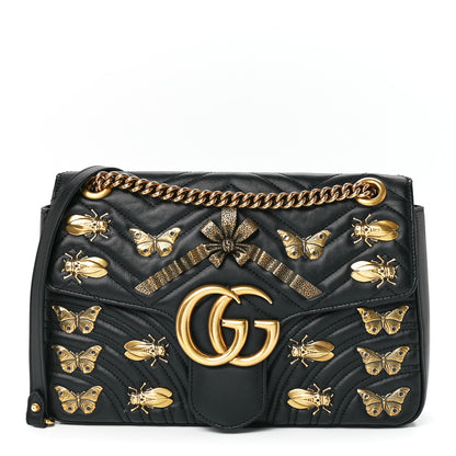 Gucci Calfskin Matelasse Animal Studs Medium GG Marmont Shoulder Bag Black 1 of 11