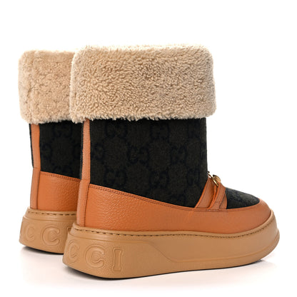 Gucci Covered Wool Monogram Textured Dollar Calfskin Shearling Horsebit Snow Boots 39.5 Underwood Blue Hazel Brown 4 of 10