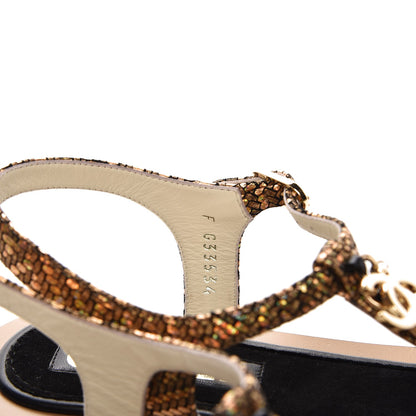 Chanel Fantasy Goatskin Suede CC Chain Thong Sandals 37.5 Gold Black 5 of 9