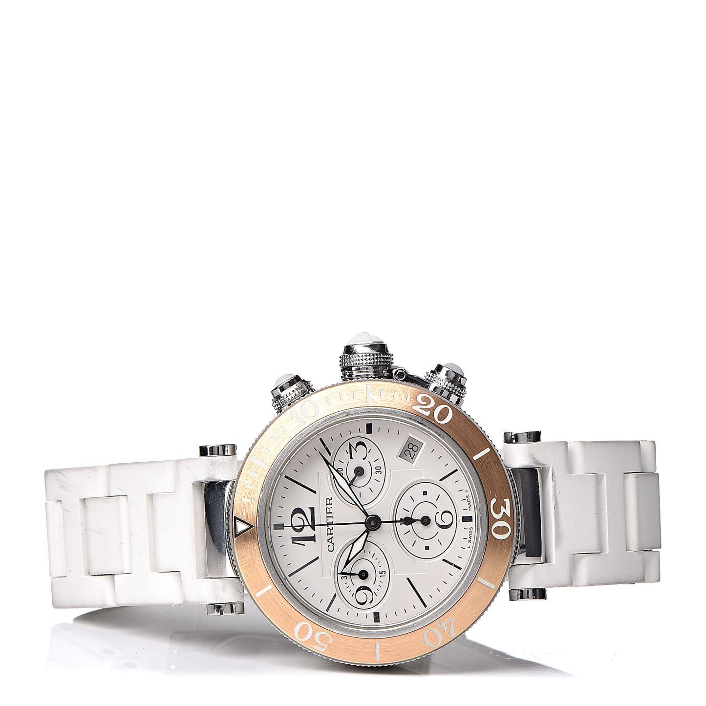 Stainless Steel 18K Pink Gold Rubber 37mm Pasha C Seatimer Quartz Watch White