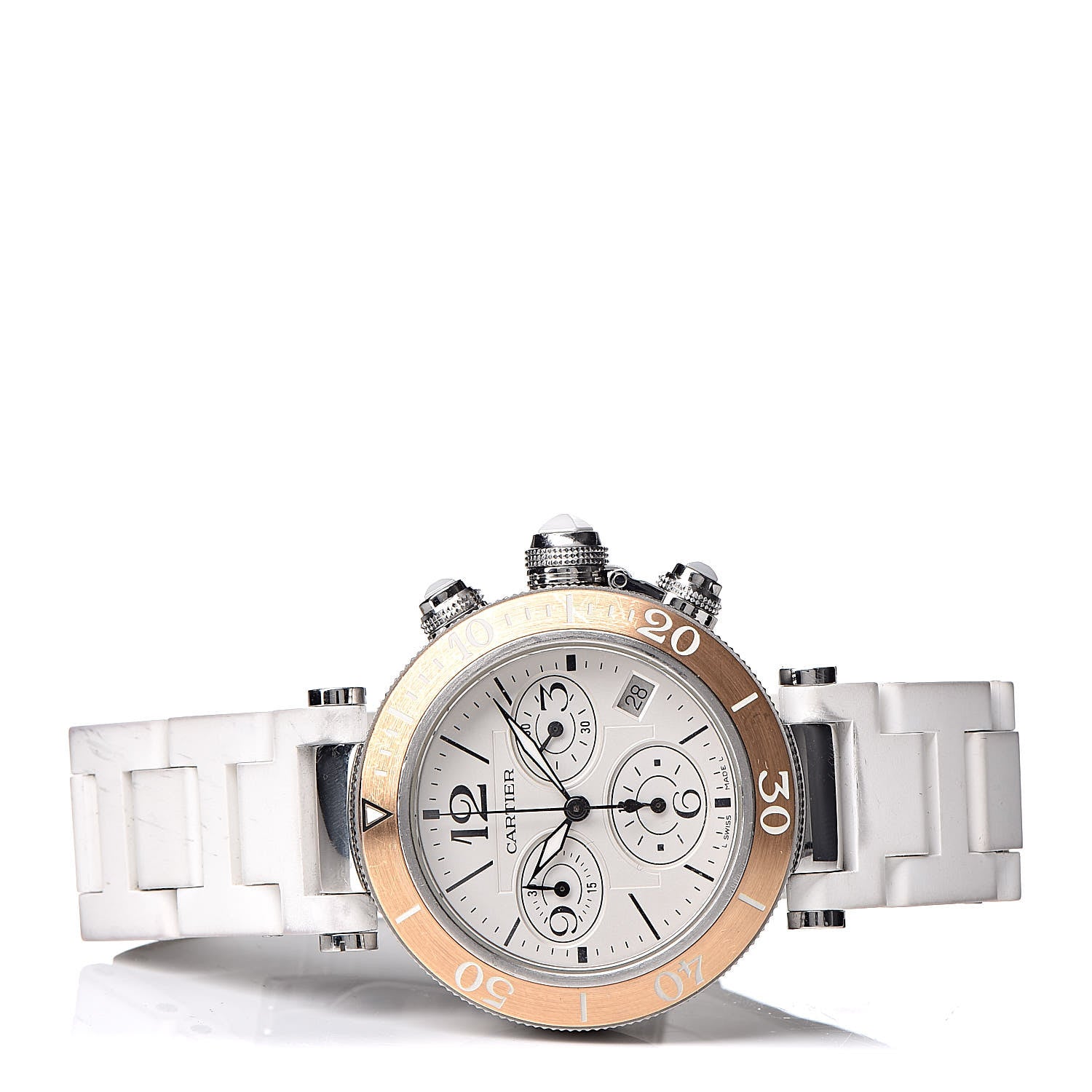 Cartier Stainless Steel 18K Pink Gold Rubber 37mm Pasha C Seatimer Quartz Watch White 3 of 8