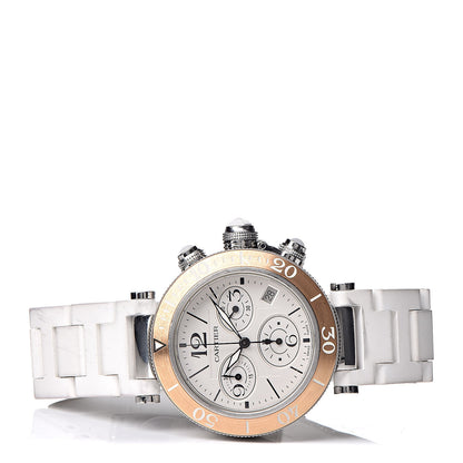 Cartier Stainless Steel 18K Pink Gold Rubber 37mm Pasha C Seatimer Quartz Watch White 3 of 8