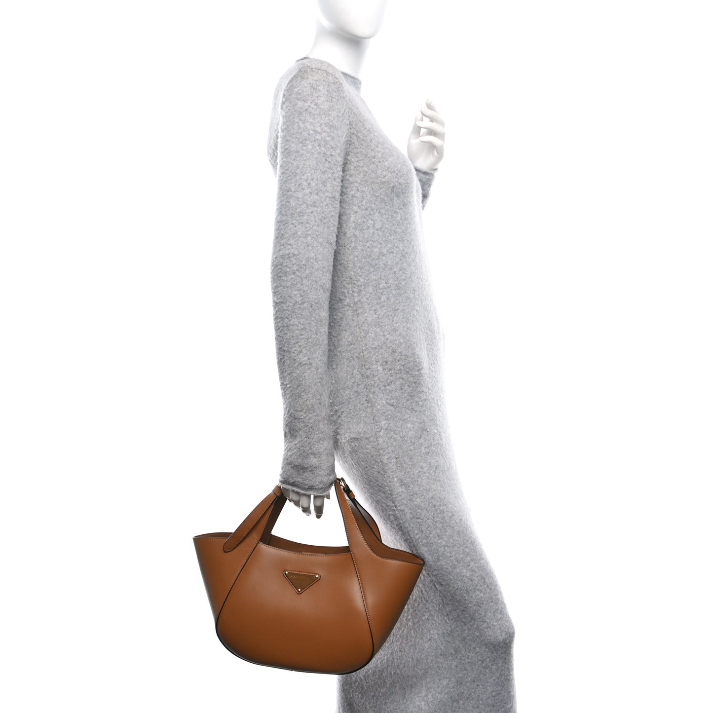 City Calfskin Metal Triangle Logo Tote Caramel