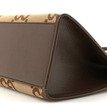 Gucci Monogram Jumbo GG Textured Dollar Calfskin Web Tote Bag Camel Ebony New Acero 10 of 13