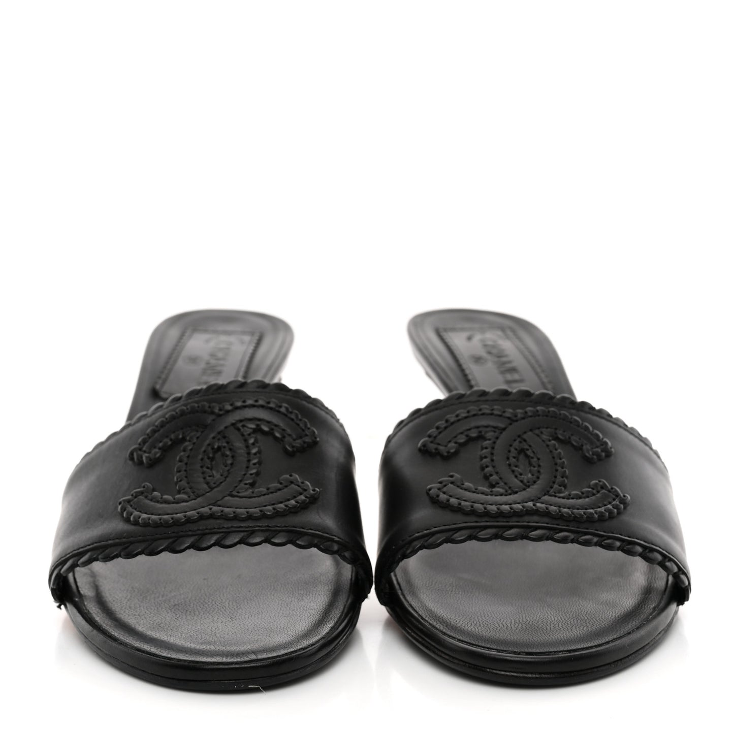 Calfskin Stitched CC Mule Sandals 36 Black