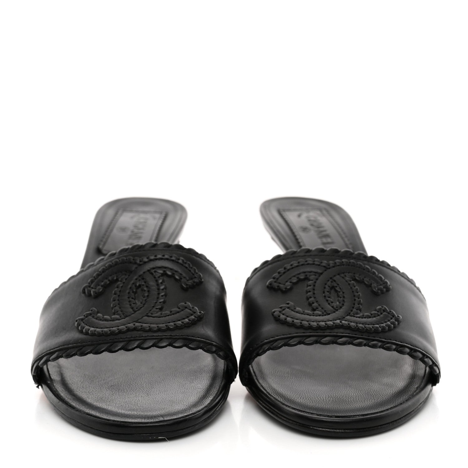 Chanel Calfskin Stitched CC Mule Sandals 36 Black 3 of 13