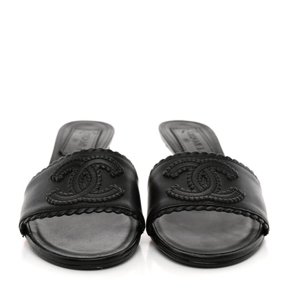 Chanel Calfskin Stitched CC Mule Sandals 36 Black 3 of 13