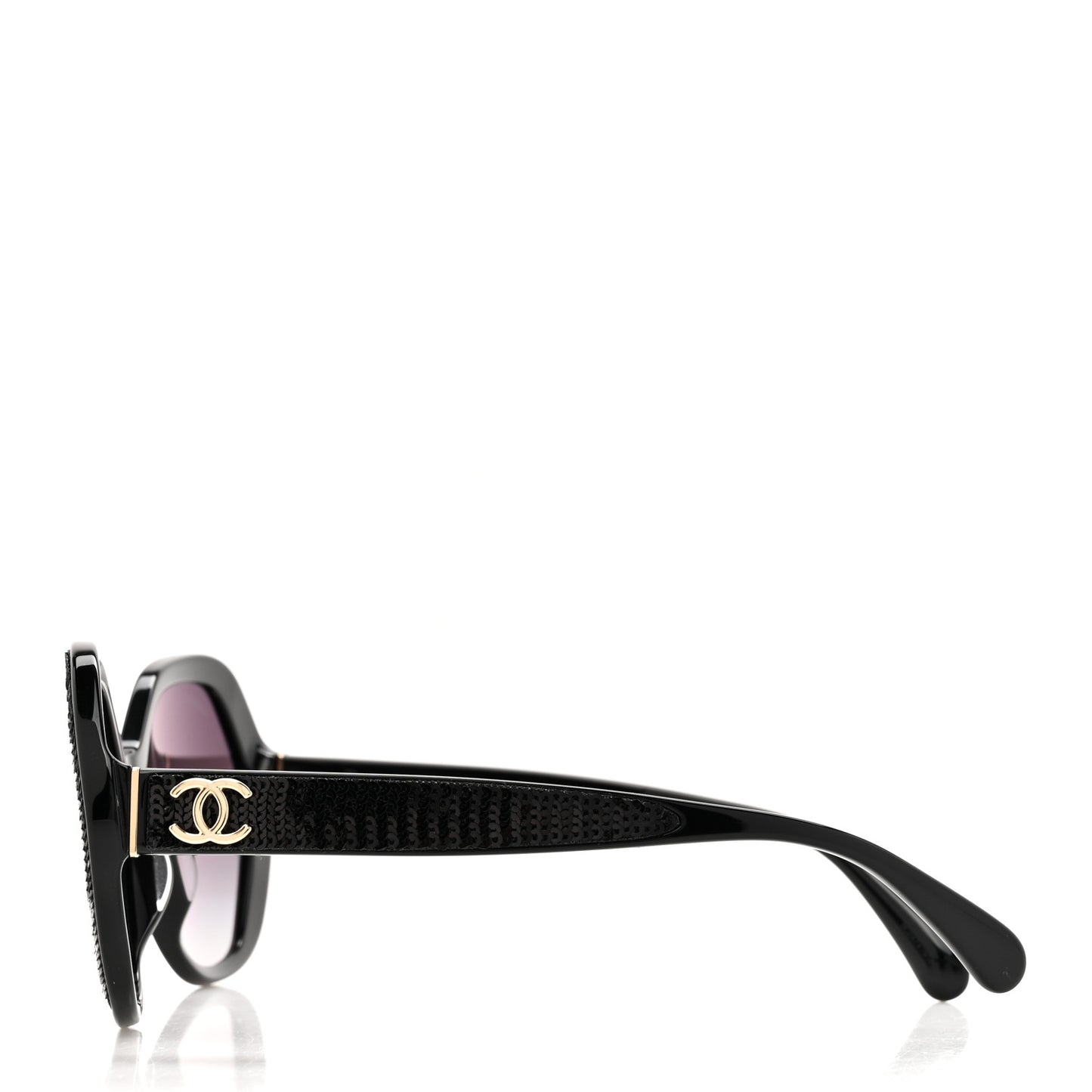 Acetate Sequin Round Sunglasses 5451-A Black