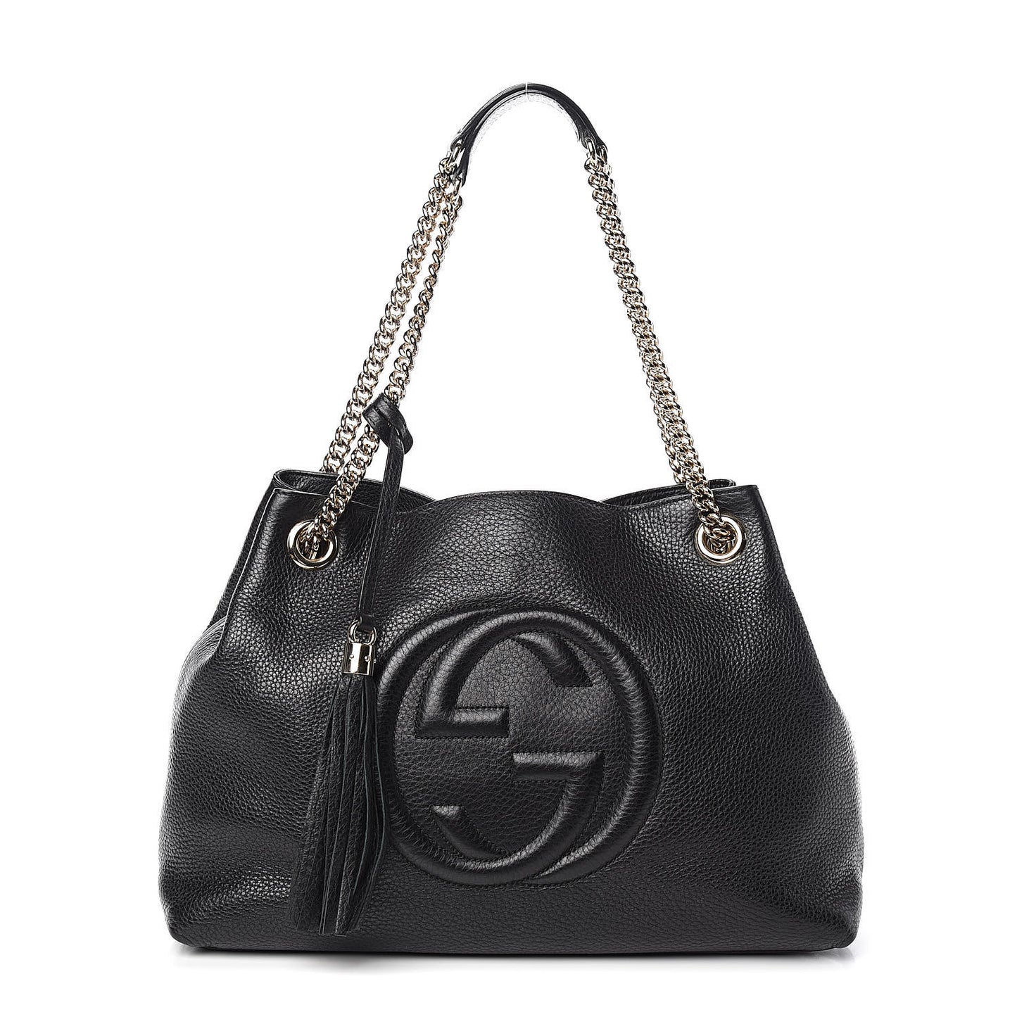 Pebbled Calfskin Medium Soho Chain Shoulder Bag Black