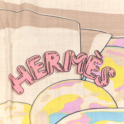 Hermes Cashmere Silk Locomotion Shawl 140 Naturel Vert Jaune 2 of 9