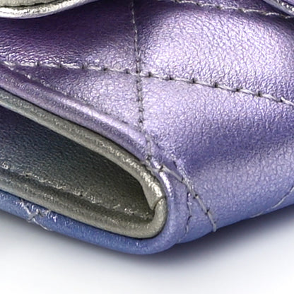 Chanel Gradient Metallic Calfskin Quilted Flap Card Holder Wallet Silver Blue Yellow Purple 10 of 12