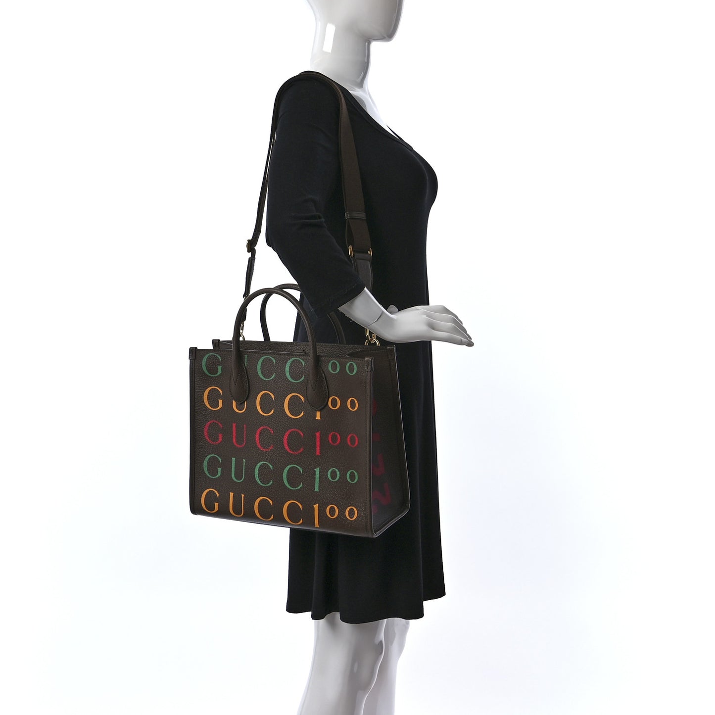 Textured Dollar Calfskin Gucci 100 Small Tote Bag New Acero Multicolor