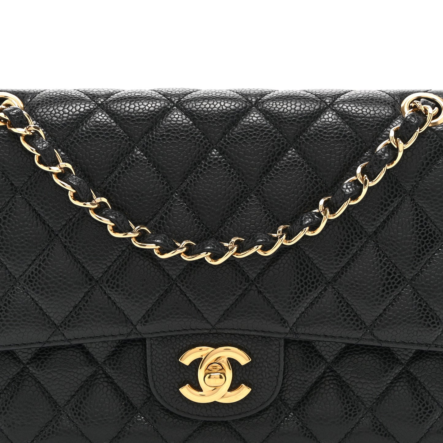 Caviar Quilted Medium Double Flap Black