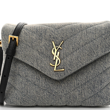 Saint Laurent Denim Y Quilted Monogram Toy Loulou Crossbody Bag Grey 7 of 9