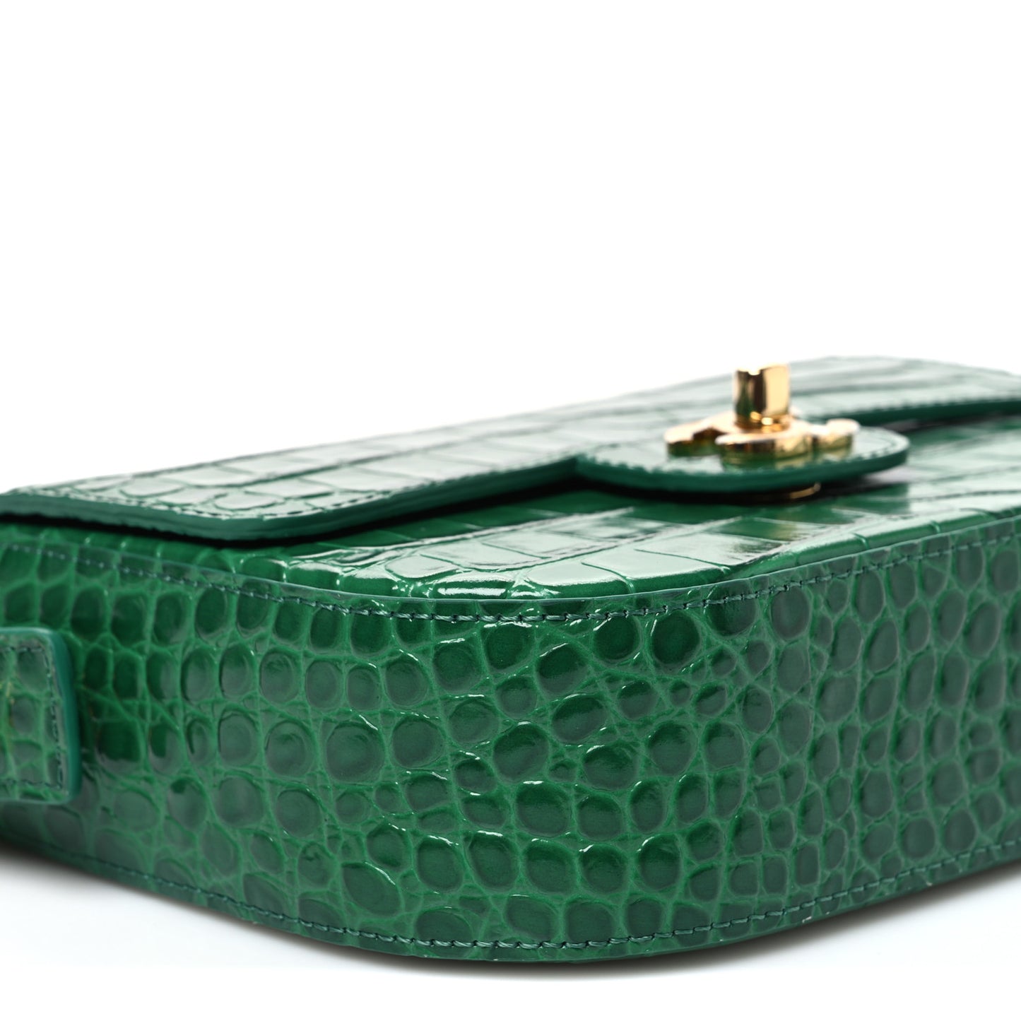 Crocodile Embossed Calfskin Turn Around Mini Flap Bag With Top Handle  Green