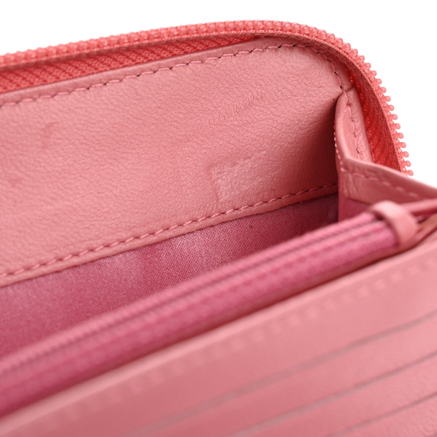 Lambskin Camellia Embossed Zip Around Organizer Wallet Pink