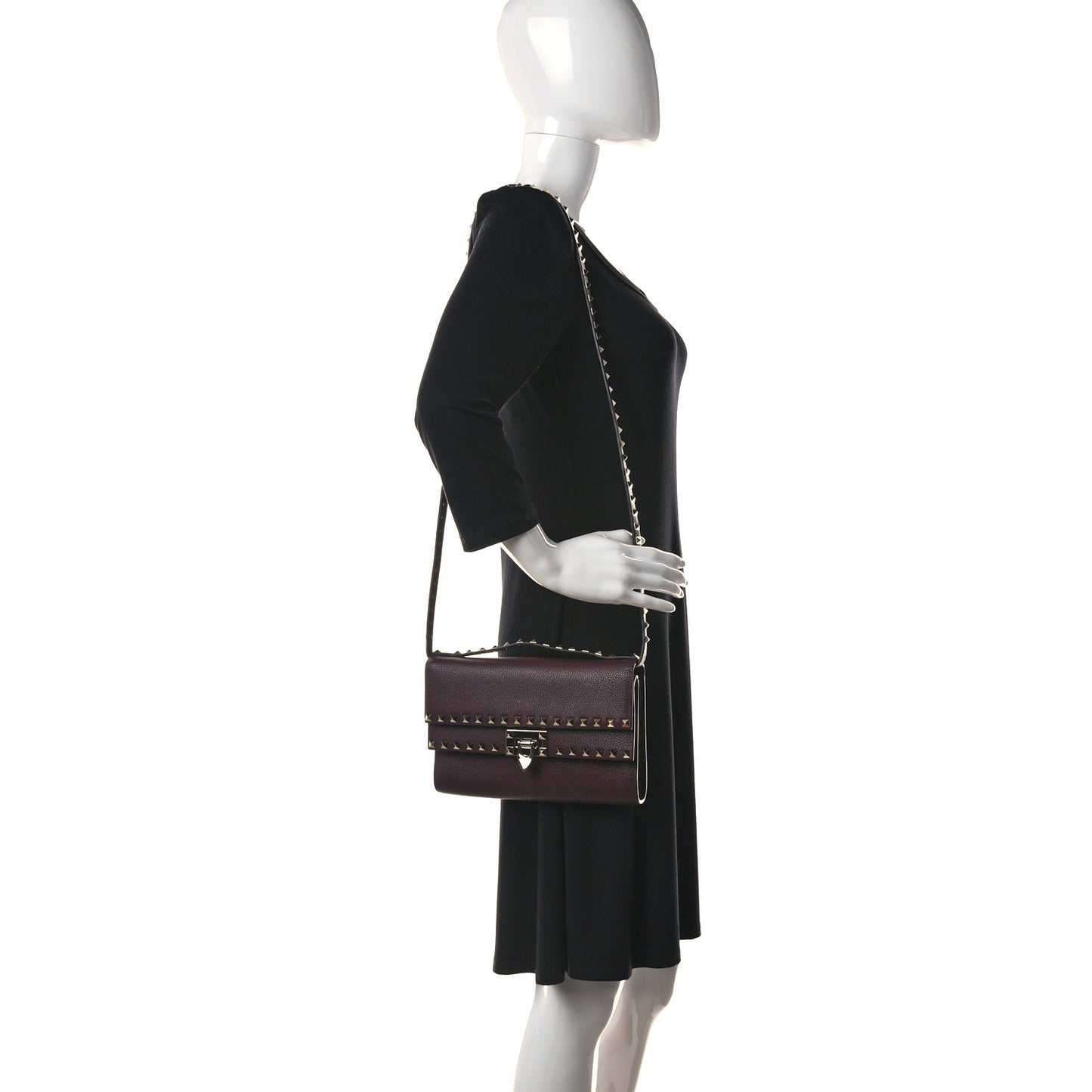 Pebbled Calfskin Rockstud Double Flap Crossbody Bag Rubin