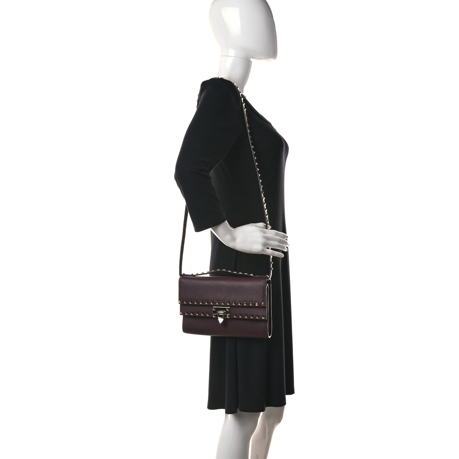 Valentino Garavani Pebbled Calfskin Rockstud Double Flap Crossbody Bag Rubin 2 of 9