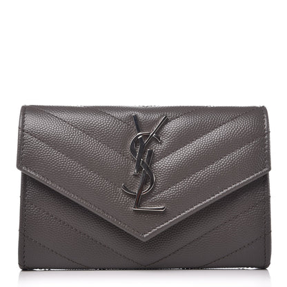 Saint Laurent Grain De Poudre Matelasse Chevron Small Monogram Envelope Wallet Earth 1 of 8