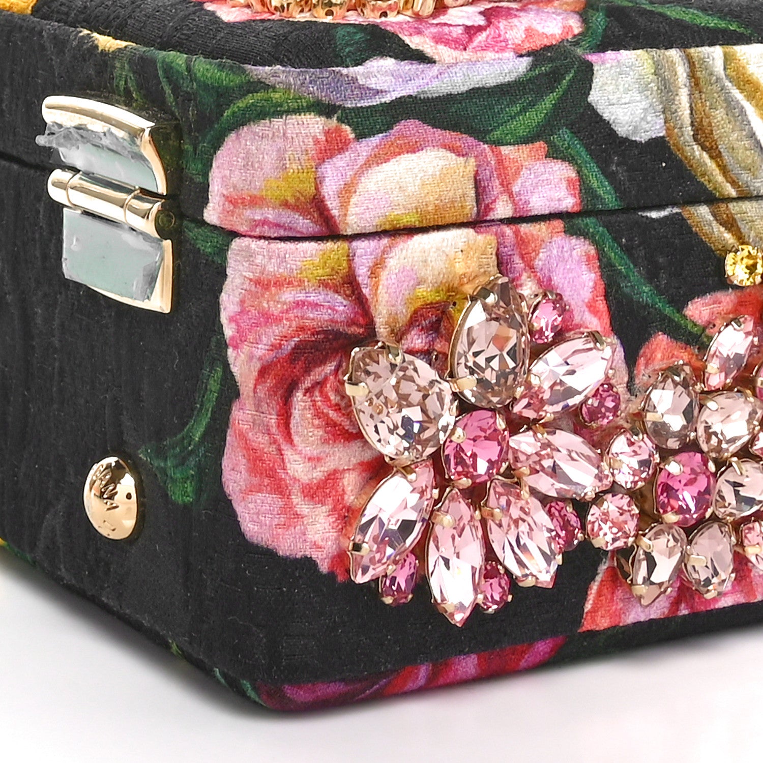 Dolce & Gabbana Brocade Crystal Embellished Floral Box Bag Black Multicolor 9 of 10