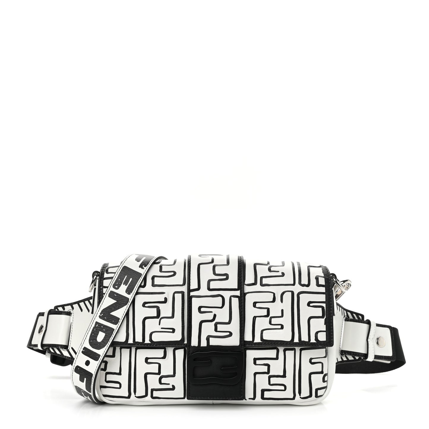 X JOSHUA VIDES Nappa FF Embossed Mini Belt Baguette Bag White Black
