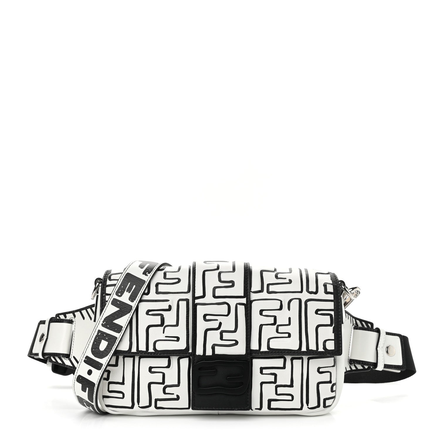 Fendi X JOSHUA VIDES Nappa FF Embossed Mini Belt Baguette Bag White Black 1 of 12