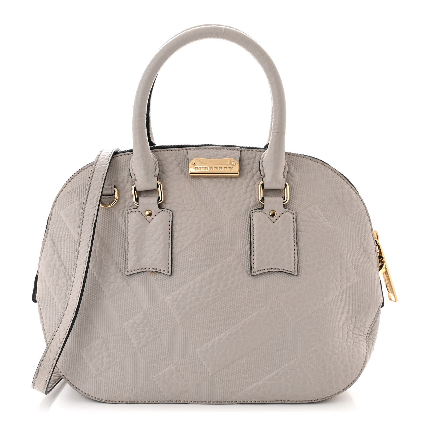 Burberry Heritage Grain Check Embossed Small Orchard Bowling Bag Pale Grey 1 of 12