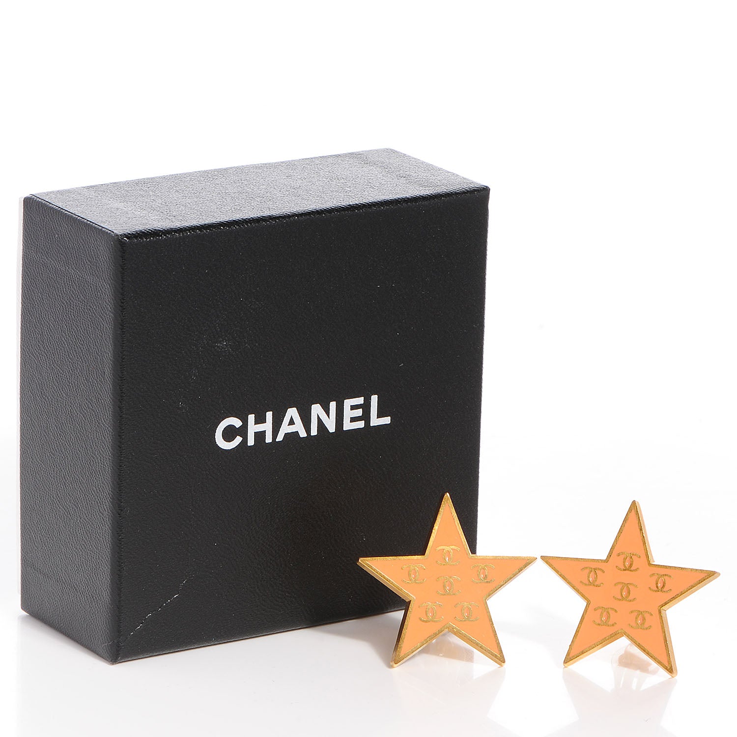 Chanel Enamel CC Star Clip On Earrings Gold Peach 5 of 5