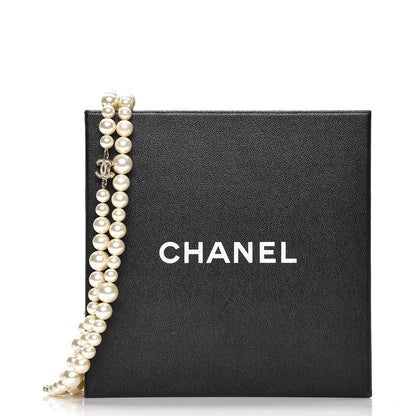 Chanel Graduated Pearl Crystal CC Long Necklace Light Gold 5 of 5