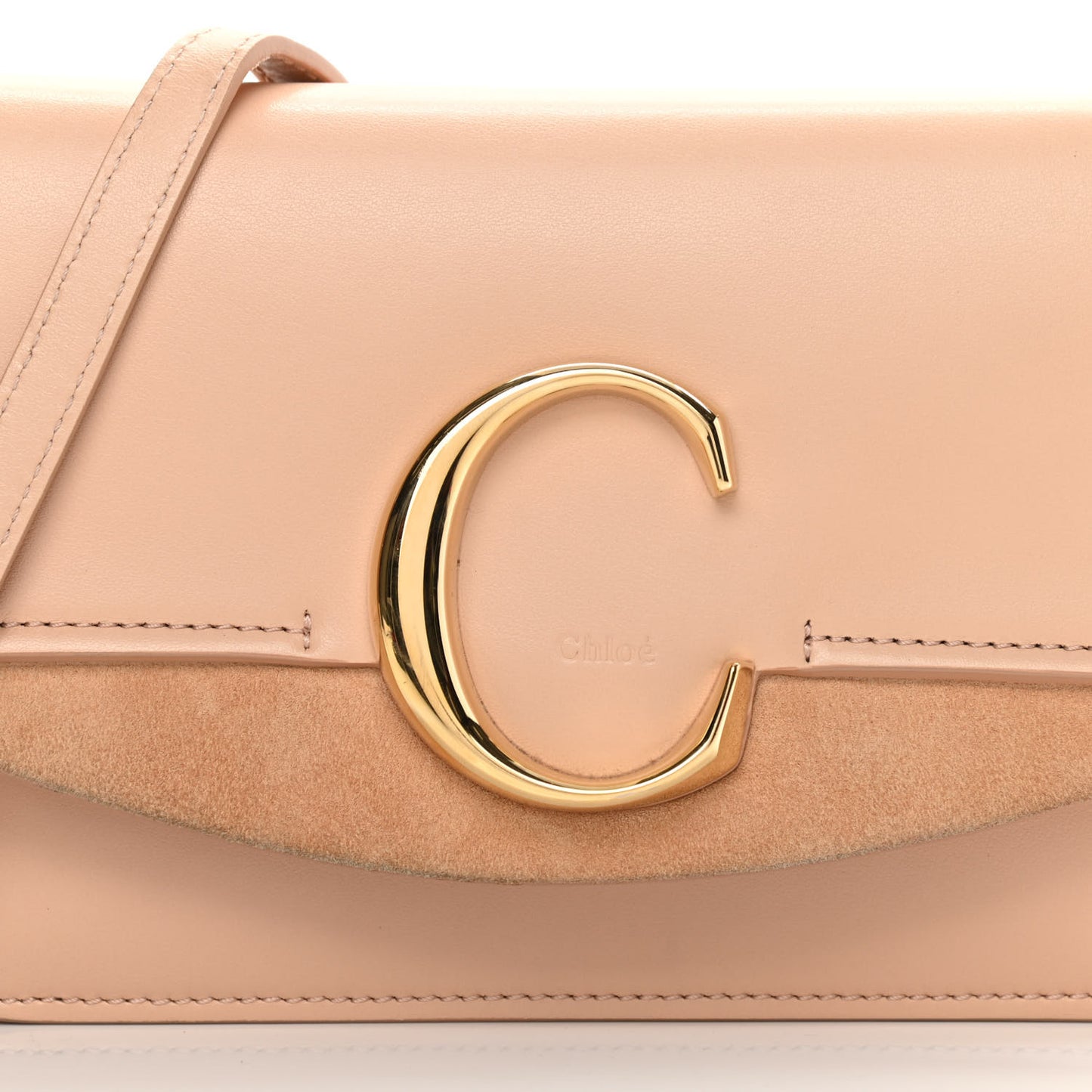 Calfskin Suede C Clutch With Chain Blushy Pink