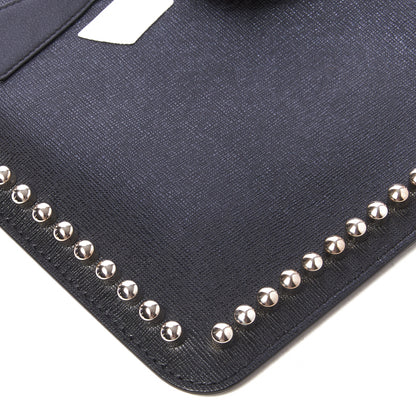 Fendi Vitello Elite Flamingo Mink Karlito Studded Pouch Black White Plaster 4 of 7
