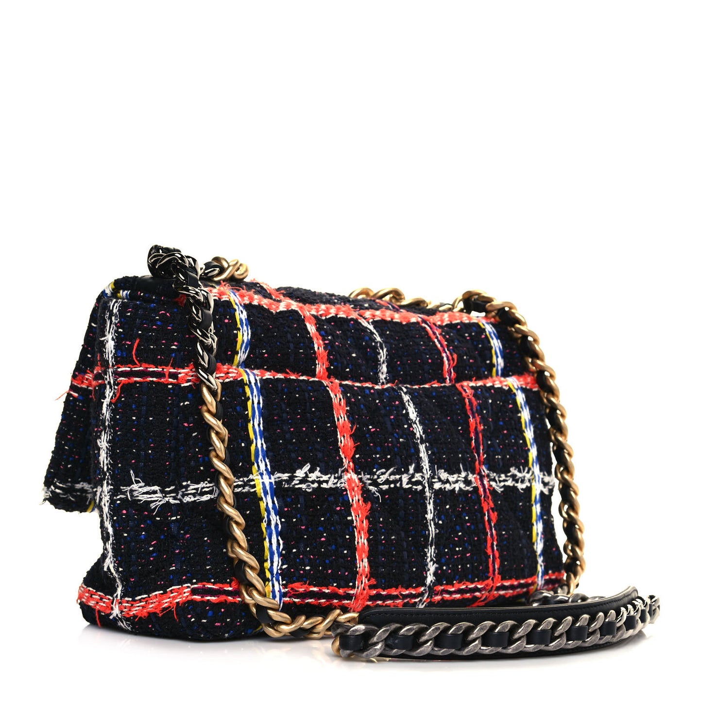 Tweed Quilted Large Chanel 19 Flap Black Orange Blue