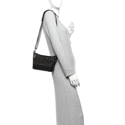 Chanel Tweed Calfskin Quilted Small Gabrielle Hobo Black Gold 2 of 14