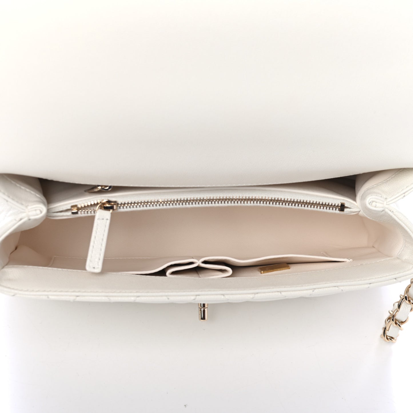 Caviar Quilted Medium Coco Handle Flap White