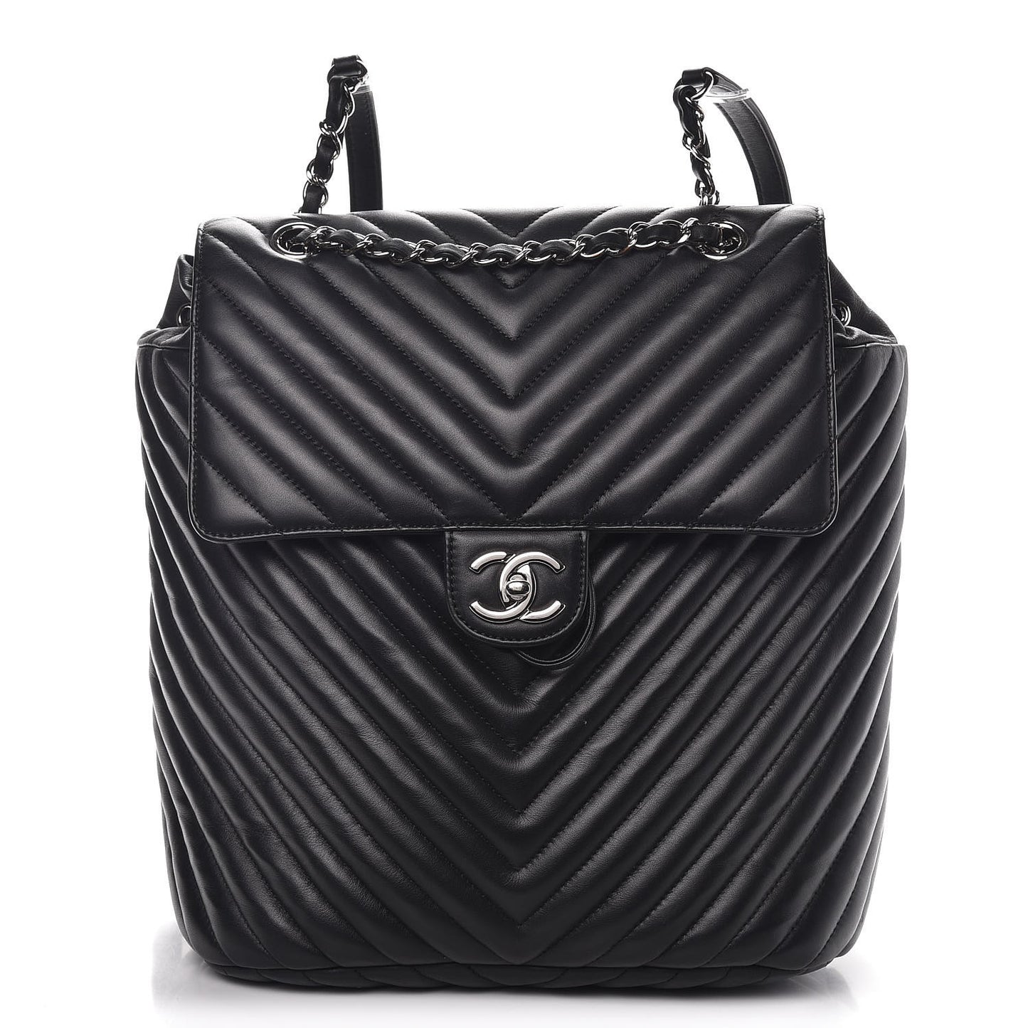 Calfskin Chevron Quilted Large Urban Spirit Backpack Black