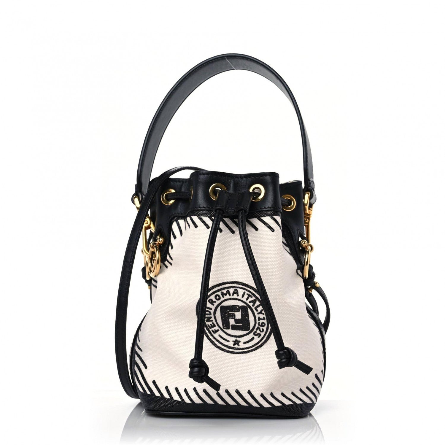 Fendi X JOSHUA VIDES Canvas Calfskin F is Fendi Mini Mon Tresor Bucket Bag White Black 1 of 11