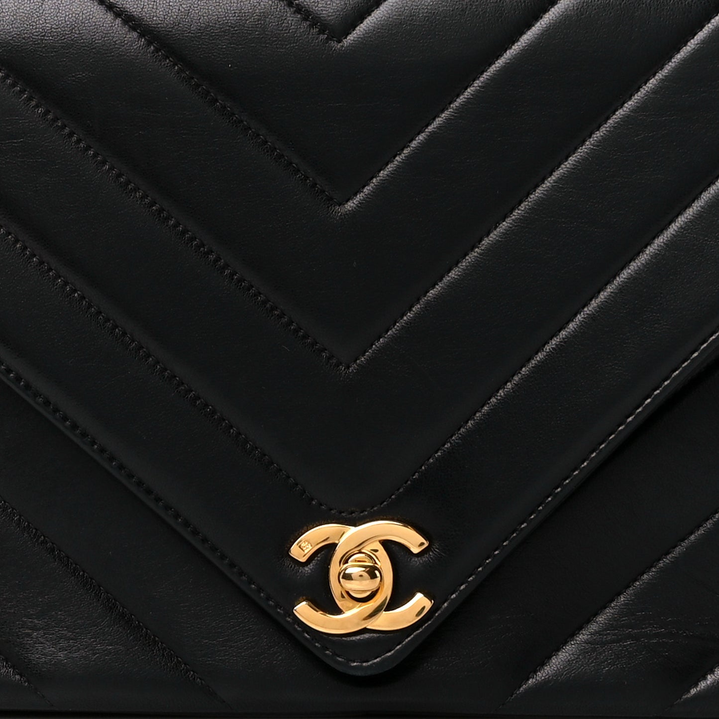 Calfskin Chevron Quilted Envelope Flap Bag Black