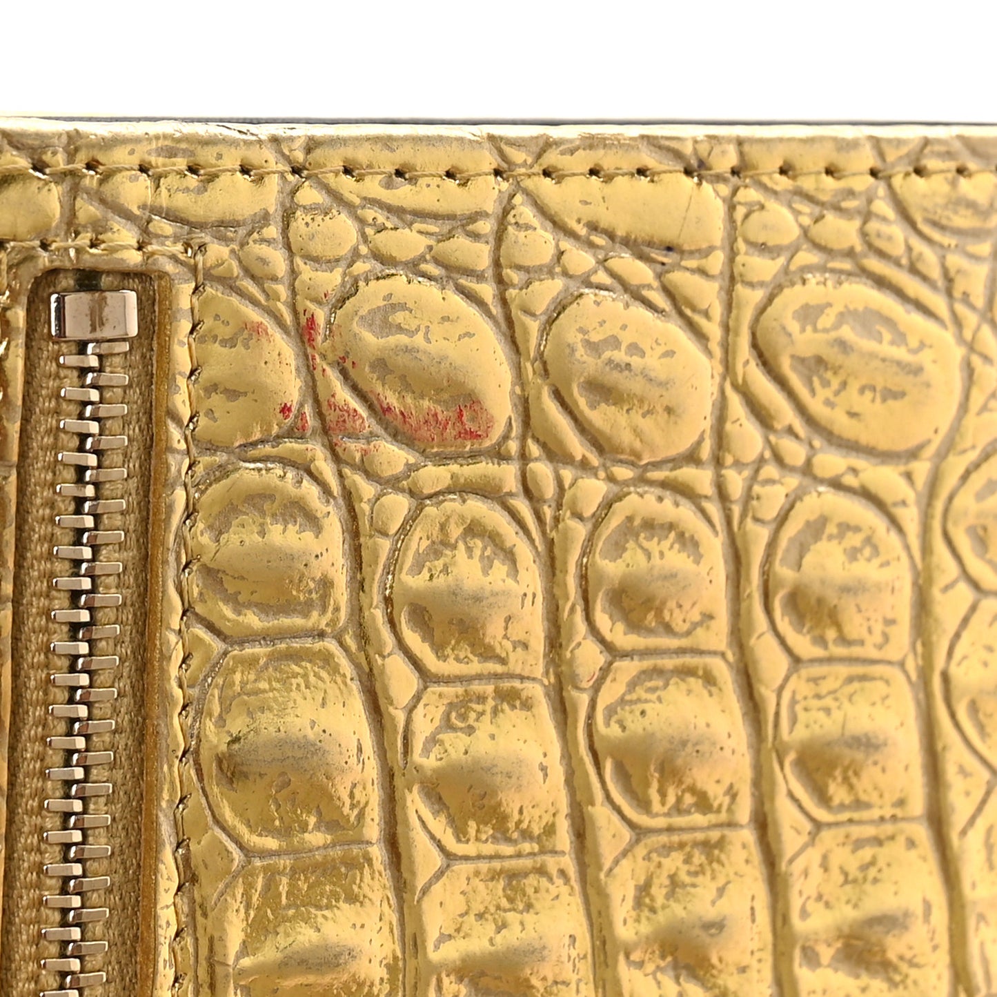 Metallic Calfskin Crocodile Embossed Cocodile Compact Flap Wallet Gold