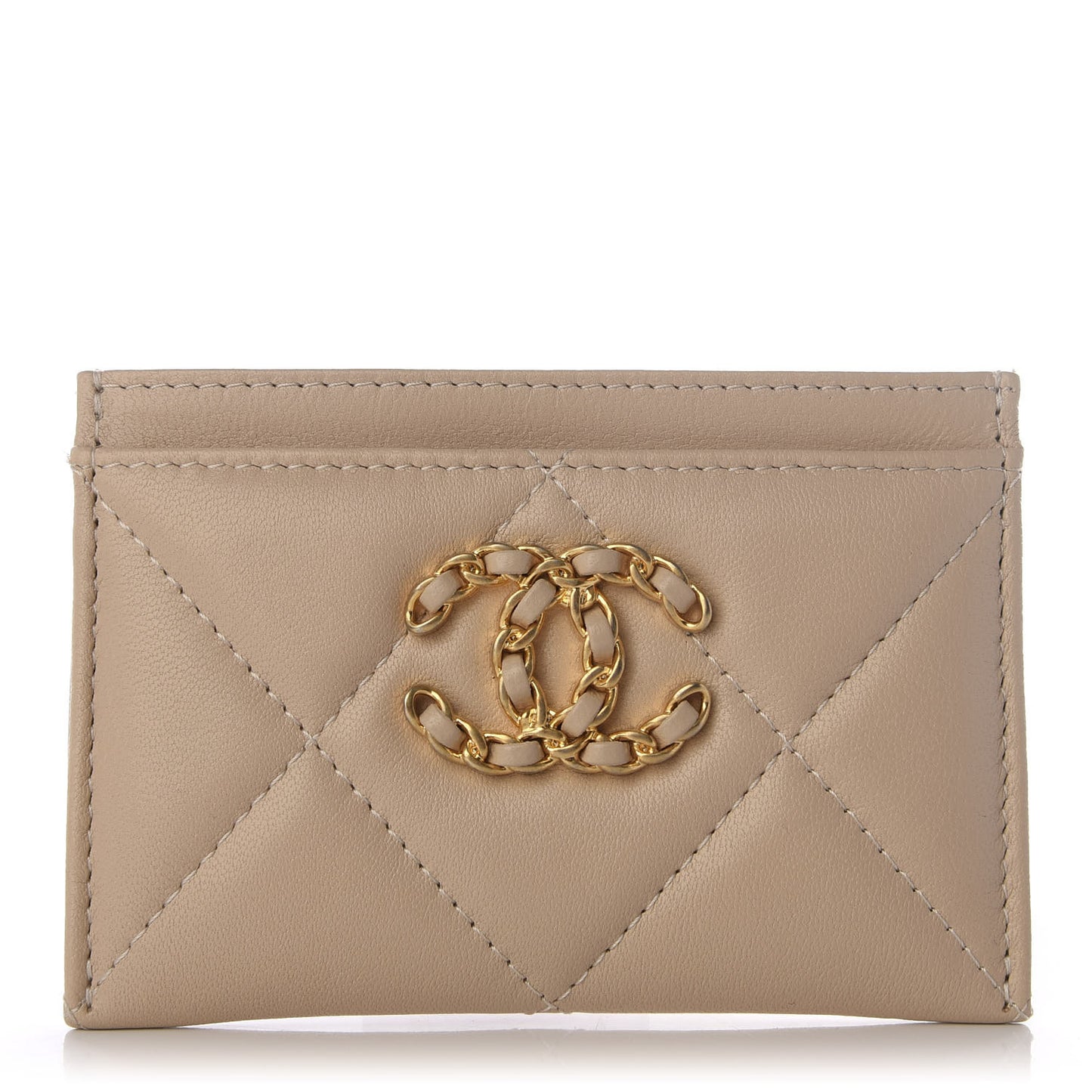 Goatskin Quilted 19 Card Holder Beige