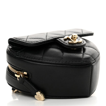 Chanel Lambskin Quilted CC In Love Heart Waist Belt Bag With Chain Black 4 of 10