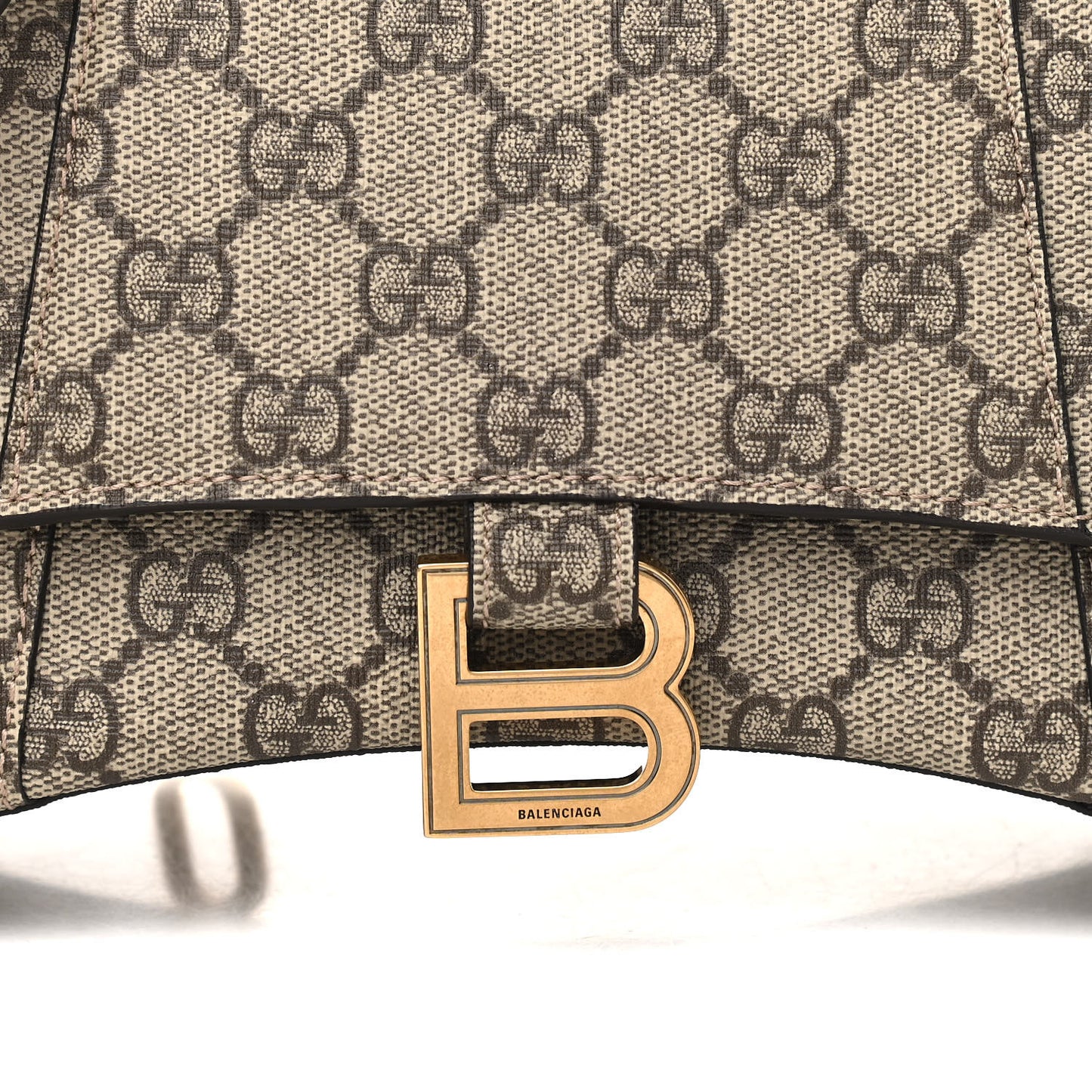 X GUCCI GG Supreme Monogram Small Hourglass Top Handle Bag Beige Ebony